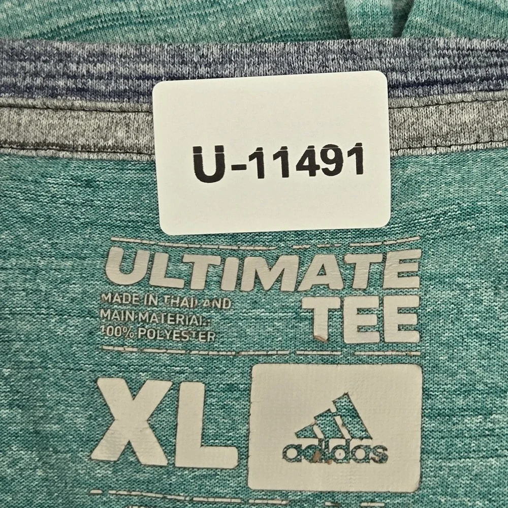 Adidas Men Shirt XL Teal Striped Ultimate Tee Activewear Raglan Short Sleeve